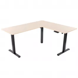 Mesa com Regulagem de Altura Elétrica Comfy ErgoLift Pro em L Base Preta 2 Motores 4 Memórias Tampo Bege