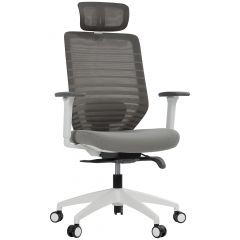 Cadeira de Escritório Comfy York Off White Tela Mesh Cinza, Mecanismo Syncro Assento Deslizante