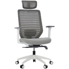 Cadeira de Escritório Comfy York Off White Tela Mesh Cinza, Mecanismo Syncro Assento Deslizante