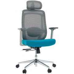 Cadeira de Escritório Comfy Aurora Cinza Mesh Cinza e Turquesa Braço 3D Assento Deslizante e Relax, Garantia Total 24 Meses