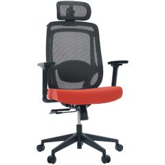 Cadeira de Escritório Comfy Aurora Preta Mesh Preta e Coral Braço 3D Assento Deslizante e Relax Garantia Total 24 Meses