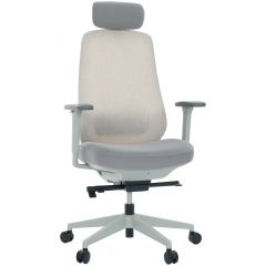 Cadeira de Escritório Comfy Tauris Cinza Tecido Creme, Braço 3D e Assento Deslizante