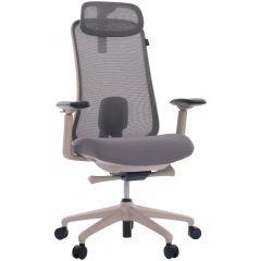 Cadeira de Escritório Comfy Veron Cinza e Champagne, Braço 4D, Mecanismo Synchro e Assento Slider