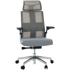 Cadeira de Escritório Comfy Match Plush Tela Mesh Cinza, Suporte SS, Braço e Apoio de Cabeça 4D