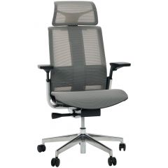 Cadeira de Escritório Comfy Match Pro Tela Mesh Cinza, Suporte SS, Braço e Apoio de Cabeça 4D