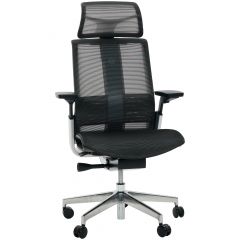 Cadeira de Escritório Comfy Match Pro Tela Mesh Preta, Suporte SS, Braço e Apoio de Cabeça 4D