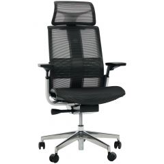 Cadeira de Escritório Comfy Match Pro Tela Mesh Preta, Suporte SSS, Braço e Apoio de Cabeça 4D