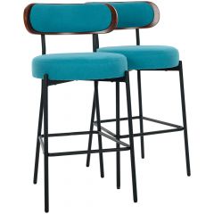 Par de Banquetas Flexy Velin Estrutura Preta e Tecido Azul Mediterrâneo