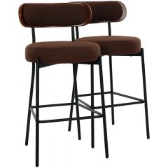 Par de Banquetas Flexy Velin Estrutura Preta e Tecido Marrom