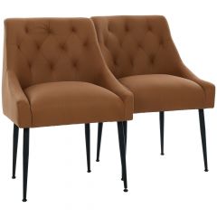 Par de Cadeiras Flexy Nyra Pés em Metal Preto Revestimento Marrom Tawny