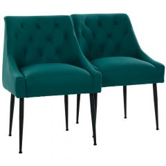 Par de Cadeiras Flexy Nyra Pés em Metal Preto Revestimento Verde Petróleo