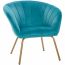 Poltrona Flexy Flora Pés Dourados e Tecido Velvet Azul Mediterrâneo