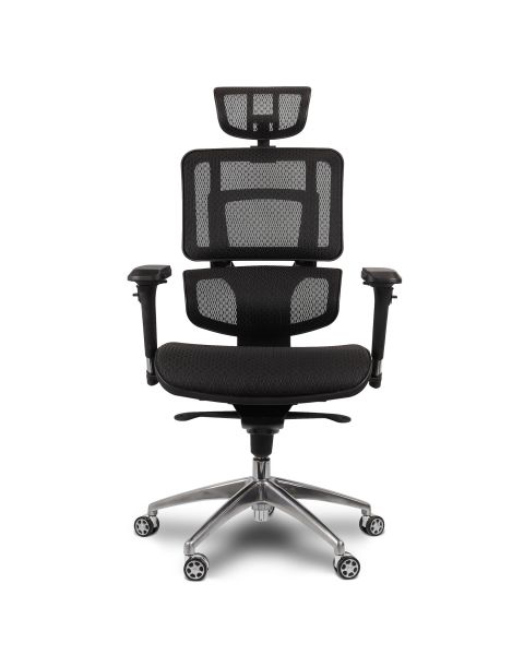 Cadeira de Escritório Comfy Ergofy Tela Mesh Preta, Base Giratória em Alumínio, 10 Regulagens