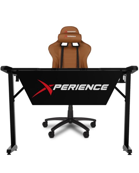 Kit Mesa Gamer + Cadeira Gamer Xperience Combat Terracota, Braço Ajustável e Sistema de Inclinação Avançado