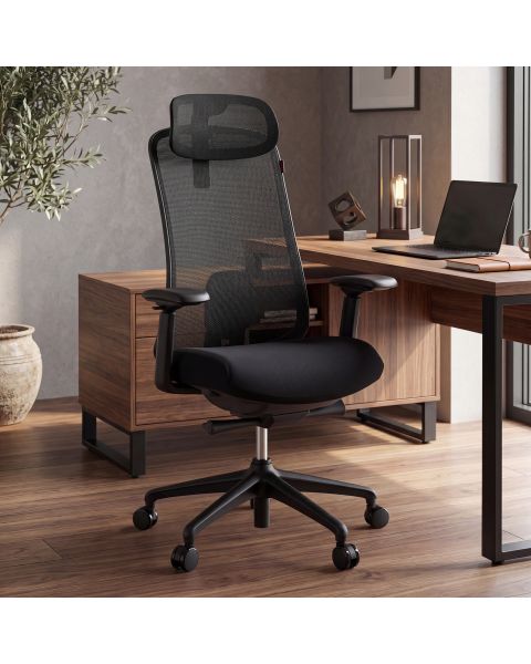 Cadeira de Escritório Comfy Veron Preta, Braço 4D, Mecanismo Synchro e Assento Slider