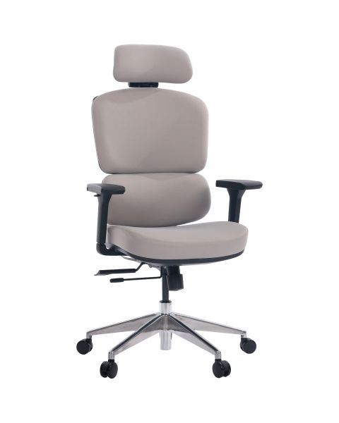 Cadeira de Escritório Comfy Clarity Preta Tecido Cinza, Base Alumínio Braço 4D, Assento Deslizante Relax