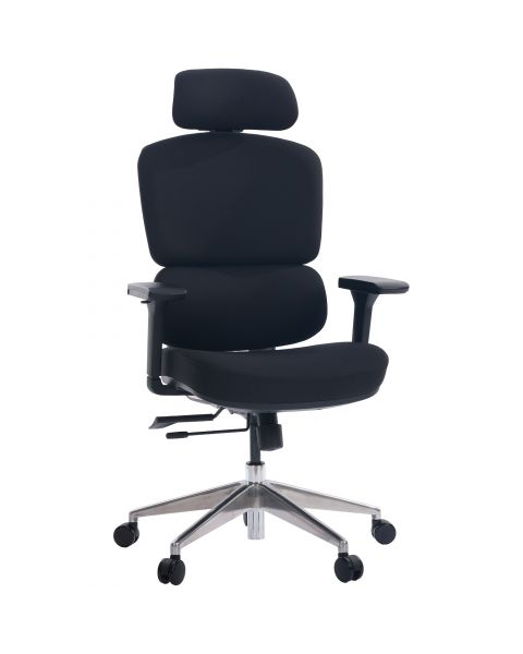 Cadeira de Escritório Comfy Clarity Preta Tecido Preto, Base Alumínio Braço 4D, Assento Deslizante