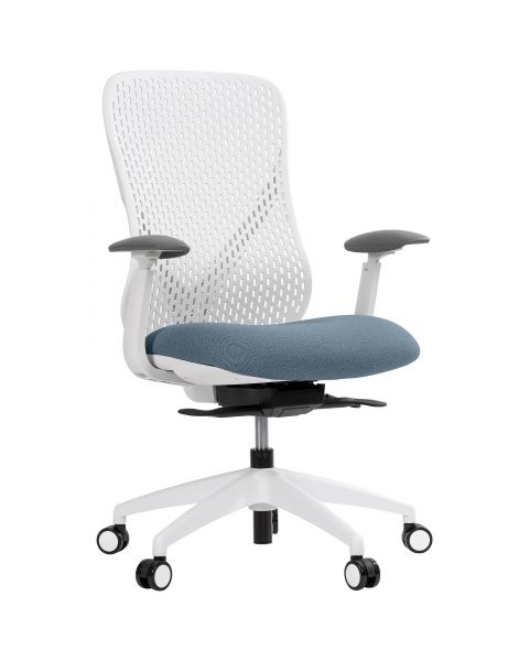 Cadeira de Escritório Comfy Nyx Encosto PA Cinza Assento Deslizante Azul Mecanismo Syncro
