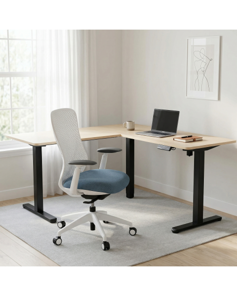 Cadeira de Escritório Comfy Nyx Encosto PA Cinza Assento Deslizante Azul Mecanismo Syncro