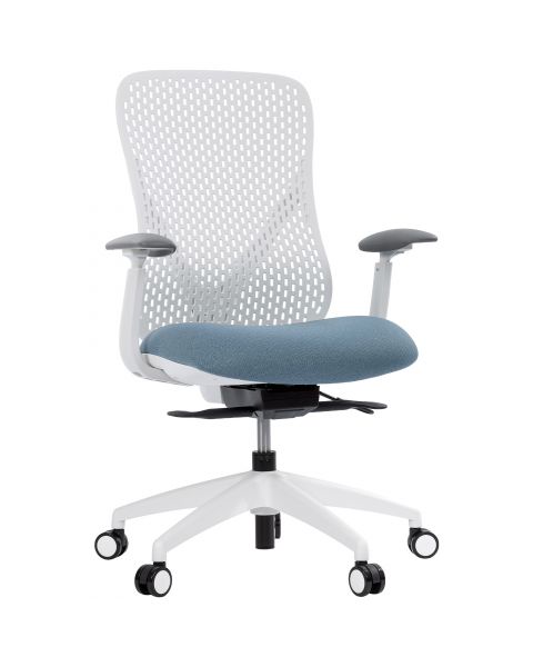 Cadeira de Escritório Comfy Nyx Encosto PA Cinza Assento Deslizante Azul Mecanismo Syncro