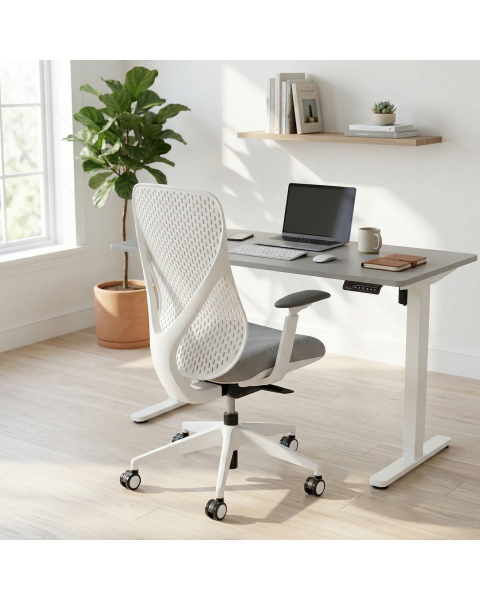 Cadeira de Escritório Comfy Nyx Encosto PA Cinza Assento Deslizante Cinza Mecanismo Syncro