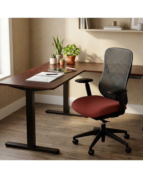 Cadeira de Escritório Comfy Nyx Encosto PA Preto Assento Deslizante Bordô Mecanismo Syncro