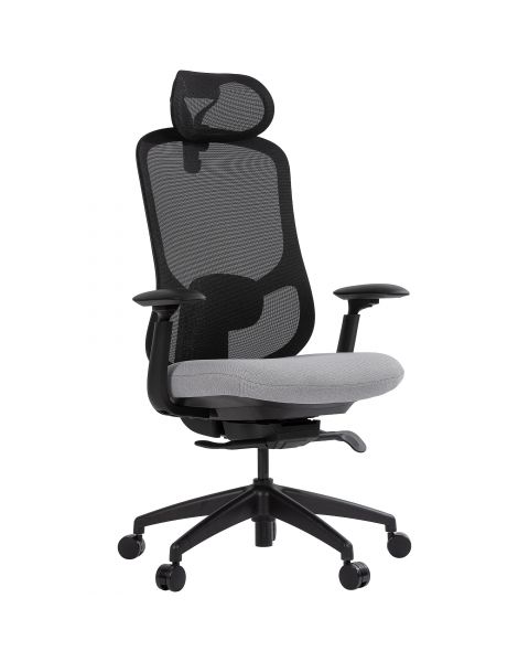 Cadeira de Escritório Comfy Stella Preta Assento Cinza Braços 4D Mecanismo Syncro Assento Deslizante