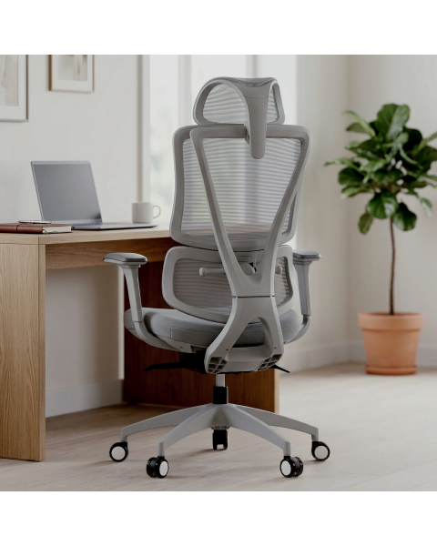 Cadeira de Escritório Comfy Versa Cinza Tela Mesh Cinza, Braço 4D e Assento e Encosto Ajustáveis