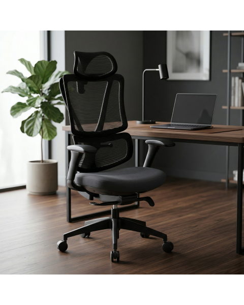 Cadeira de Escritório Comfy Versa Preta Tela Mesh Preta, Braço 4D e Assento e Encosto Ajustáveis