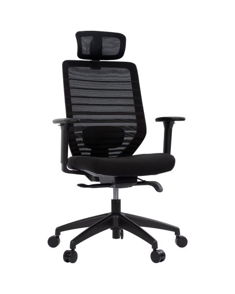 Cadeira de Escritório Comfy York Preta Tela Mesh Preta, Mecanismo Syncro Assento Deslizante