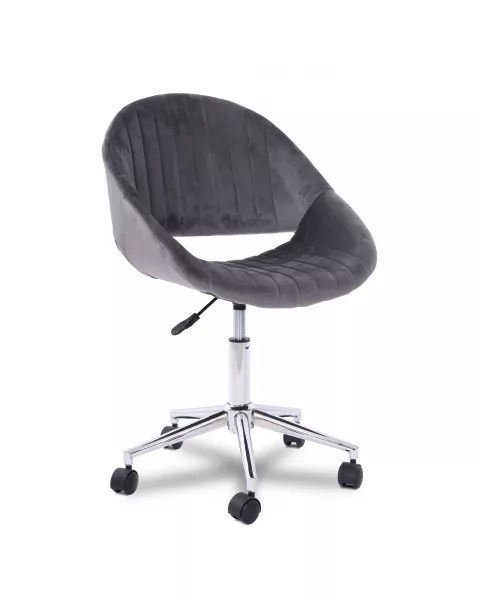 Cadeira Comfy Shelly Estofada Suede Cinza, Base Giratória Cromada
