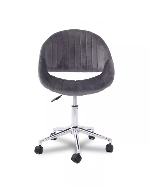 Cadeira Flexy Shelly Estofada Suede Cinza, Base Giratória Cromada