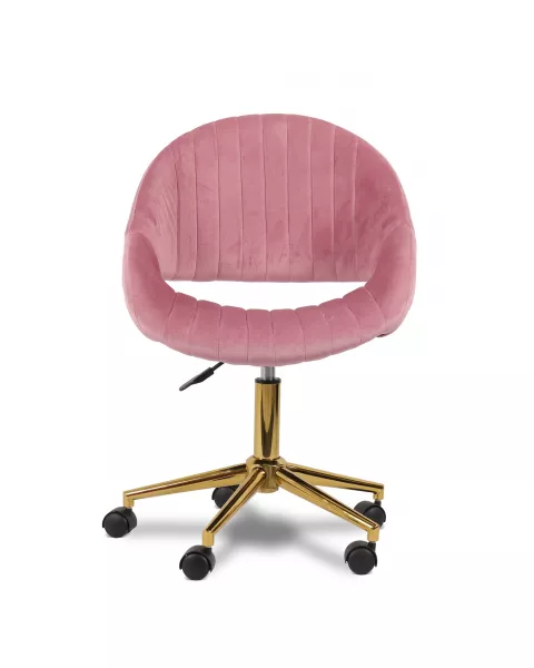 Cadeira Flexy Shelly Estofada Suede Rosa, Base Giratória Dourada