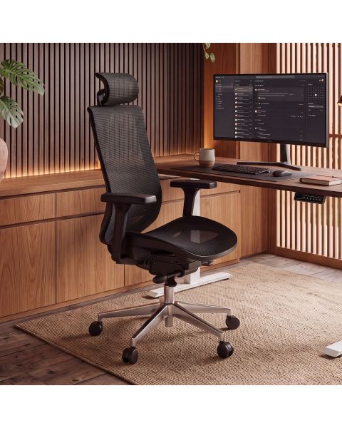 Cadeira de Escritório Comfy Aero Preta Tela Mesh Preta, Braço 3D, Multi Regulagens Tilt Forward