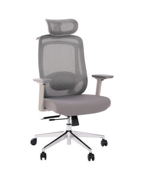 Cadeira de Escritório Comfy Aurora Cinza Mesh Cinza, Braço 3D, Assento Deslizante e Relax