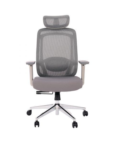 Cadeira de Escritório Comfy Aurora Cinza Mesh Cinza, Braço 3D, Assento Deslizante e Relax