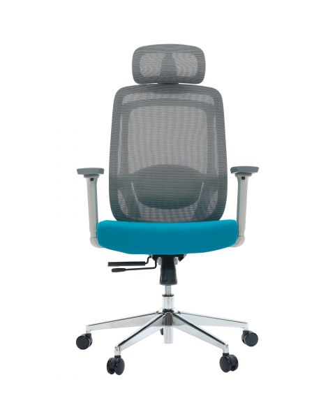 Cadeira de Escritório Comfy Aurora Cinza Mesh Cinza e Turquesa Braço 3D Assento Deslizante e Relax