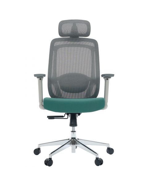 Cadeira de Escritório Comfy Aurora Cinza Mesh Cinza e Verde SálviaBraço 3D Assento Deslizante e Relax