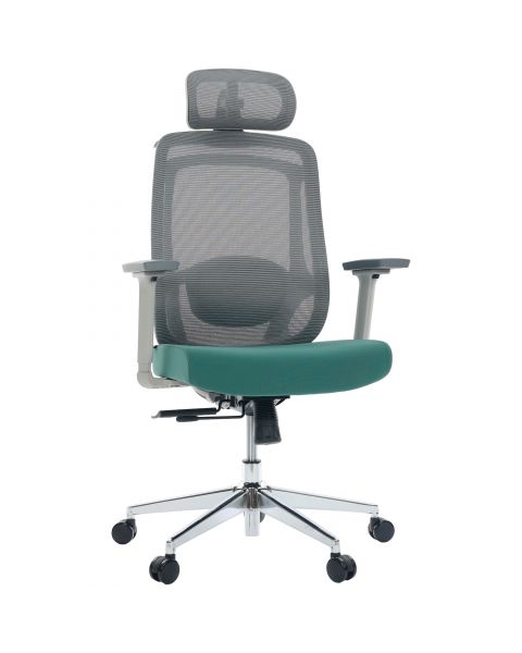 Cadeira de Escritório Comfy Aurora Cinza Mesh Cinza e Verde Sálvia Braço 3D Assento Deslizante e Relax