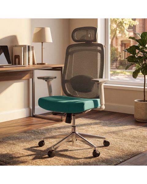 Cadeira de Escritório Comfy Aurora Cinza Mesh Cinza e Verde SálviaBraço 3D Assento Deslizante e Relax