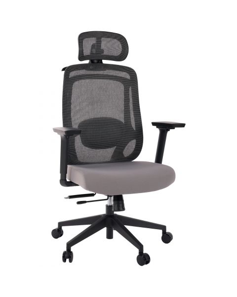 Cadeira de Escritório Comfy Aurora Preta Mesh Cinza, Braço 3D, Assento Deslizante e Relax