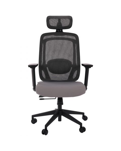 Cadeira de Escritório Comfy Aurora Preta Mesh Cinza, Braço 3D, Assento Deslizante e Relax