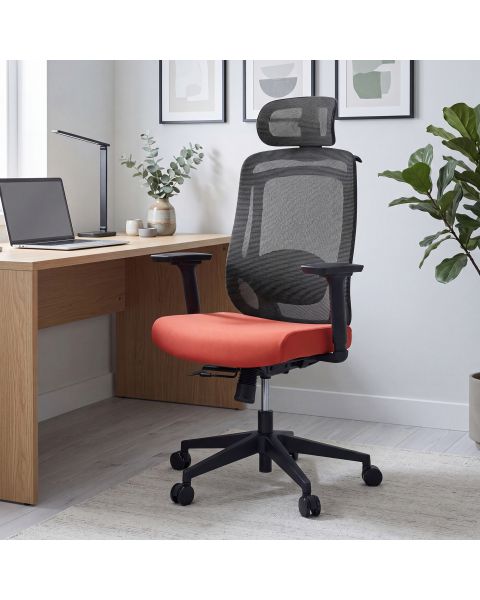 Cadeira de Escritório Comfy Aurora Preta Mesh Preta e Coral Braço 3D Assento Deslizante e Relax