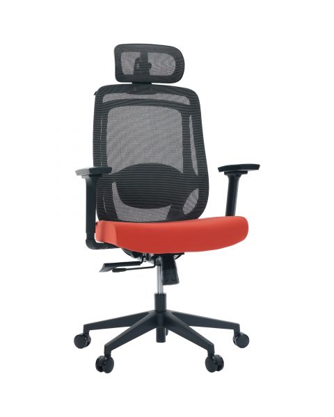 Cadeira de Escritório Comfy Aurora Preta Mesh Preta e Coral Braço 3D Assento Deslizante e Relax