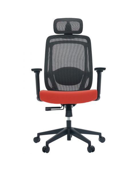 Cadeira de Escritório Comfy Aurora Preta Mesh Preta e Coral Braço 3D Assento Deslizante e Relax