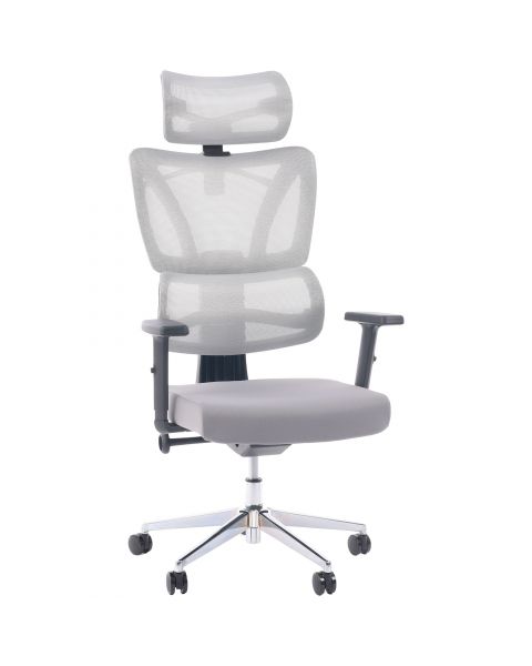 Cadeira de Escritório Comfy Bliss Preta Tela Mesh Cinza, Giratória, Encosto Ajustável e Relax Avançado