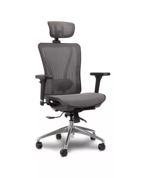 Cadeira de Escritório Comfy Caprice Tela Mesh Cinza, Base Alumínio, Braço 3D, Assento Deslizante e Relax Avançado