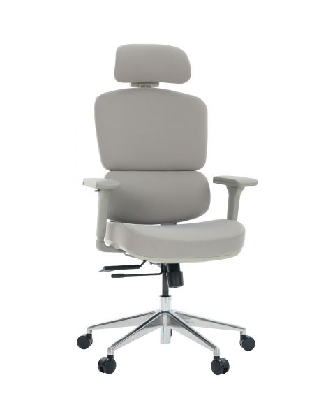 Cadeira de Escritório Comfy Clarity Cinza Tecido Cinza Base Alumínio, Braço 4D, Assento Deslizante Relax