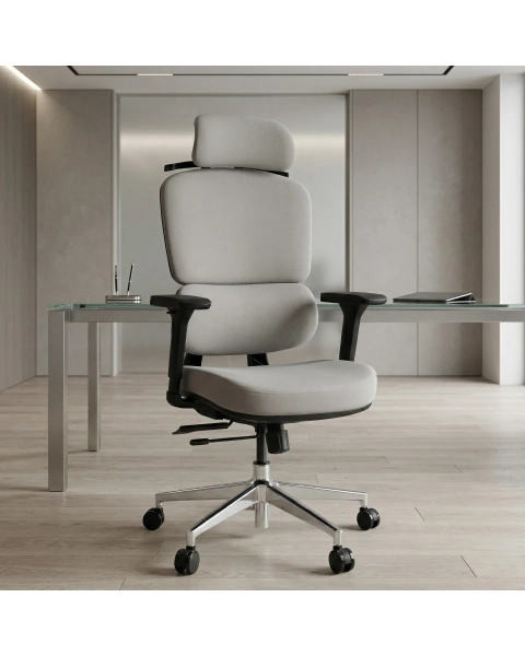 Cadeira de Escritório Comfy Clarity Lite Preta Tecido Cinza, Braço 4D, Assento Deslizante e Relax