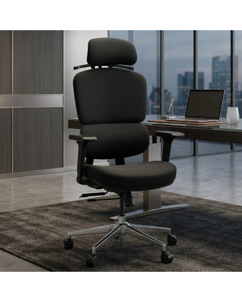 Cadeira de Escritório Comfy Clarity Lite Preta Tecido Preto, Braço 4D, Assento Deslizante e Relax